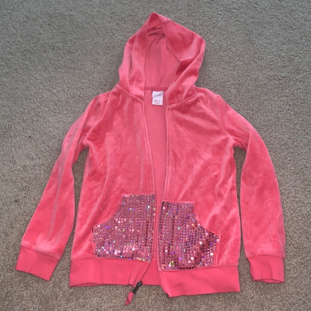 Girls Pink Sequin Hoodie